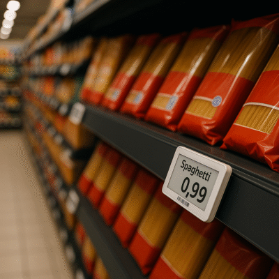 Elegantne elektronske cijene na policama u supermarketu