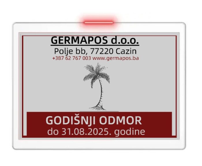 Digitalna obavijest o godišnjem odmoru prikazana na elektronskoj oznaci DS116