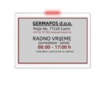 Elektronska oznaka DS116 sa horizontalnim prikazom radnog vremena i adresom