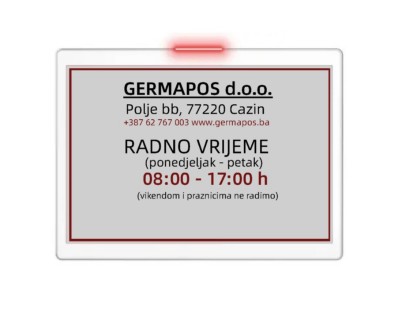 Elektronska oznaka DS116 sa prikazom radnog vremena – idealno za poslovne prostore