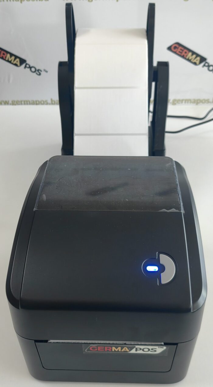 Prednji pogled na Germapos GP-B024CP printer sa upaljenim plavim indikatorom