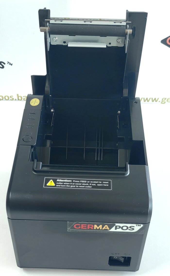 Otvoren poklopac Germapos GP‑40208CP termalnog printera – unutrašnjost