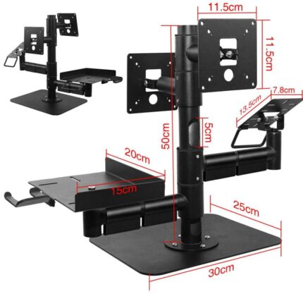 GP-06SM crni multifunkcionalni POS stalak za dva monitora i rotirajući kartični terminal