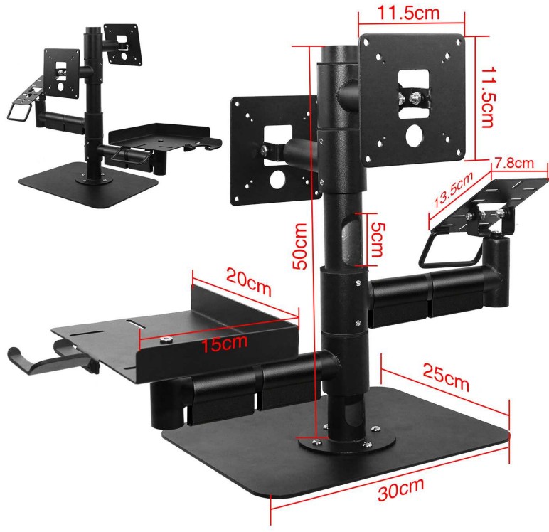 GP-06SM 2 GP-06SM crni multifunkcionalni POS stalak za dva monitora i rotirajući kartični terminal